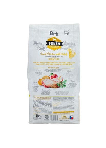 Сухой корм для взрослых собак всех пород, с курицей и картофелем, 12 кг (*) Brit Fresh (325488426)