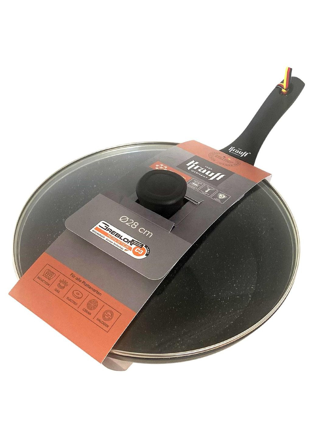 Сковорода з антипригарним покриттям і скляною кришкою 28 см (88-222-107) Krauff (334009643)
