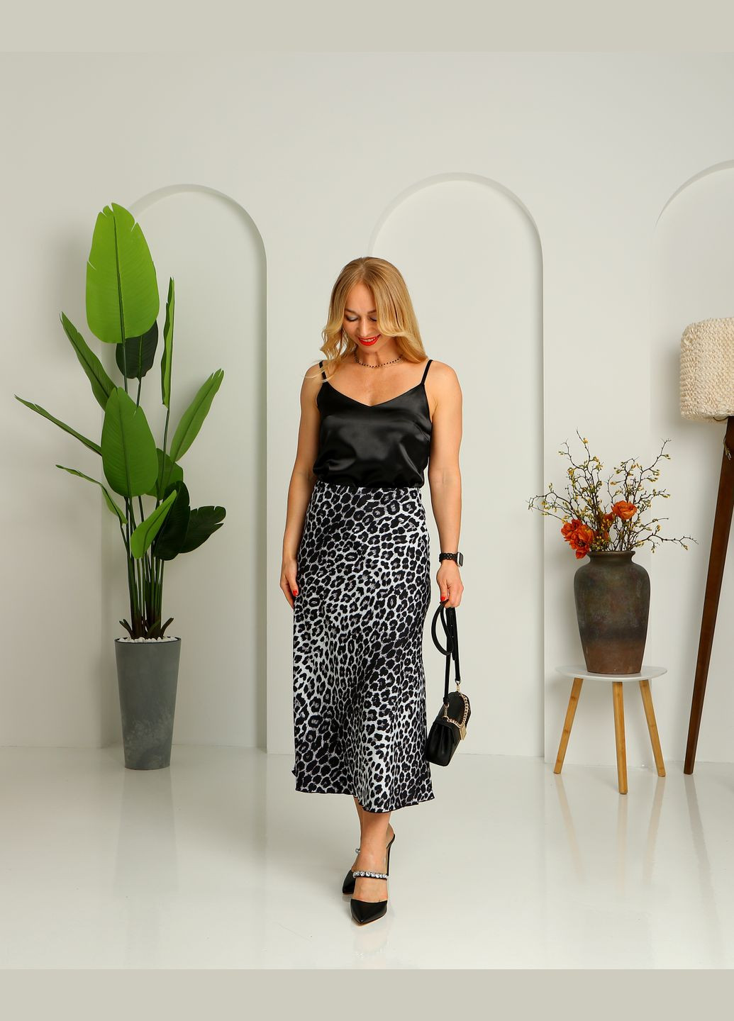 Черно-белая леопардовая женская юбка трапеция 4323аб леопардовая. No Brand