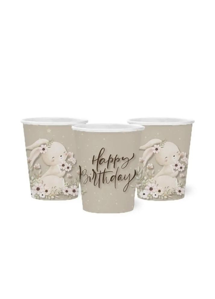 Стаканчик паперовий одноразовий "Happy Birthday кремовий зайчик", 250 мл No Brand (315351498)