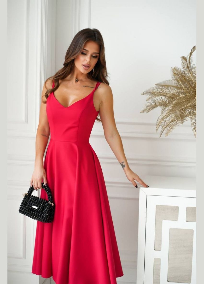 Красное вечернее платье с юбкой-солнце, а-силуэт First Woman однотонное
