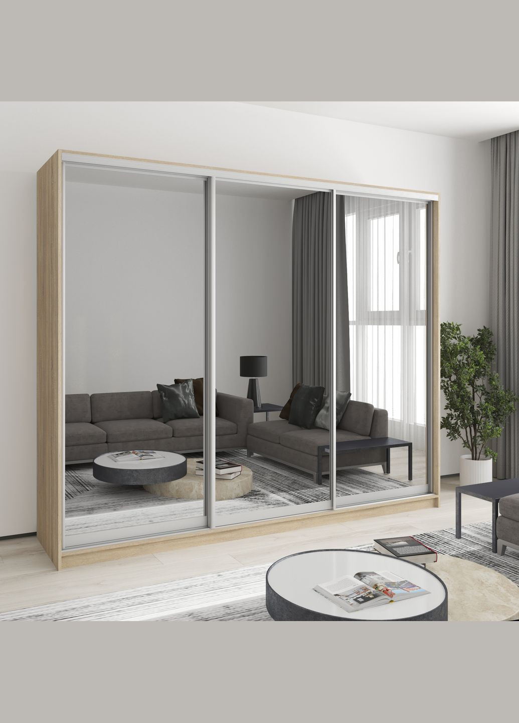 Шкаф-купе трехдверный Уни AL 3 Зеркала 250x60x210 см (MBS-3123) MebelStar (346290034)