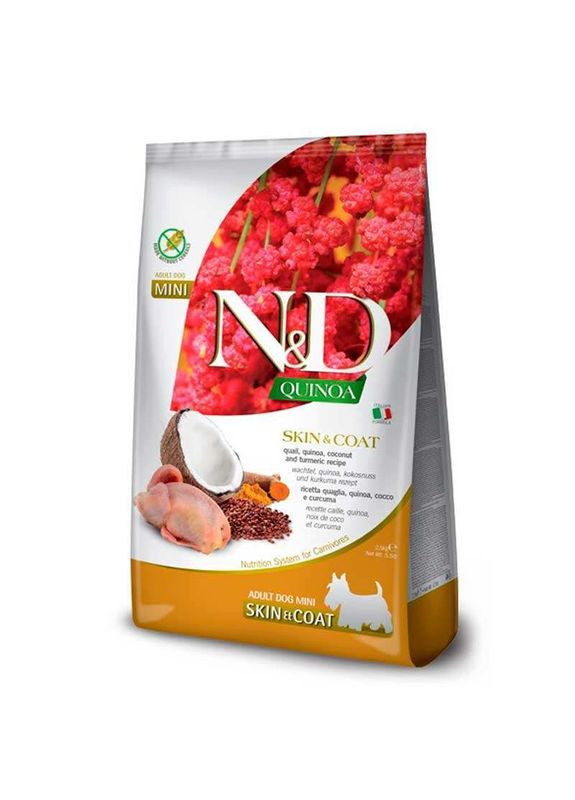 Фарміна сухий корм для собак N&D QUINOA SKIN & COAT ADULT MINI дієтичне харчування при харчовій алергії з перепелом 7 кг Farmina (340463395)