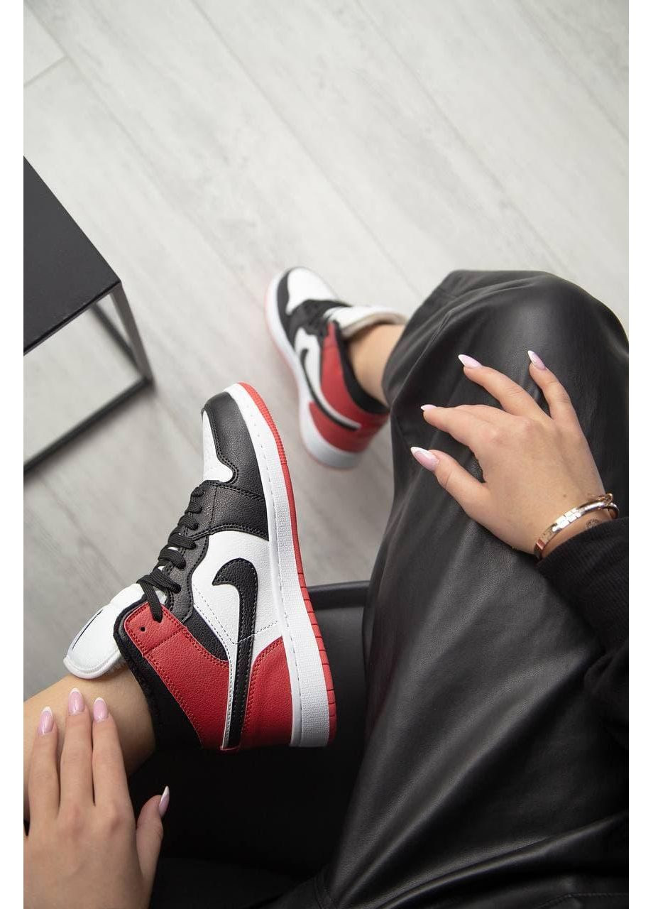 Черные зимние кроссовки мужские nike air jordan 1 retro mid red white black fur найк аир джордан No Brand
