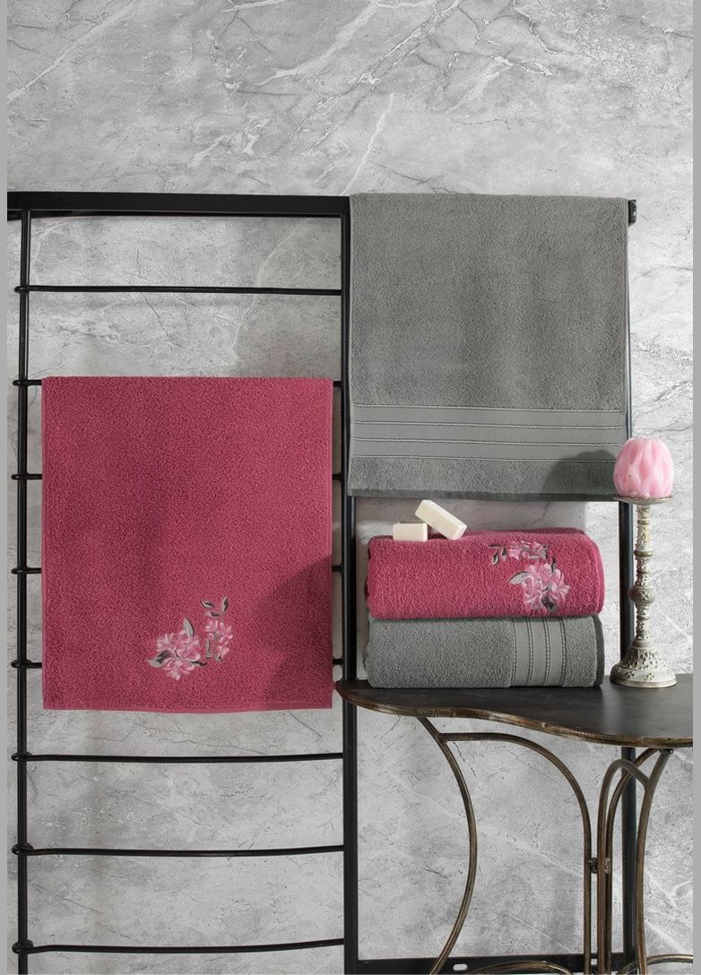 Набір 4 махрові рушники для ванної 50х90 см - 2шт, 90х150 см - 2шт colorful TURComFor квітковий комбінований