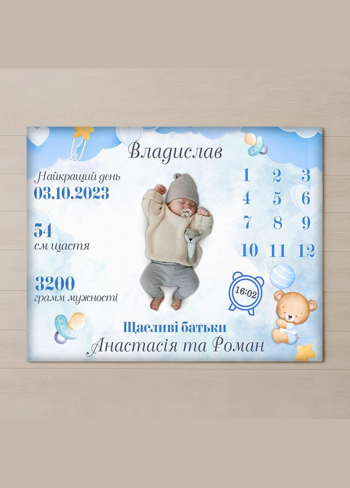 Плед 3D з метрикою Метрика для хлопчика Календар для хлопчика 31242 160х200 см FlexDress (364492409)