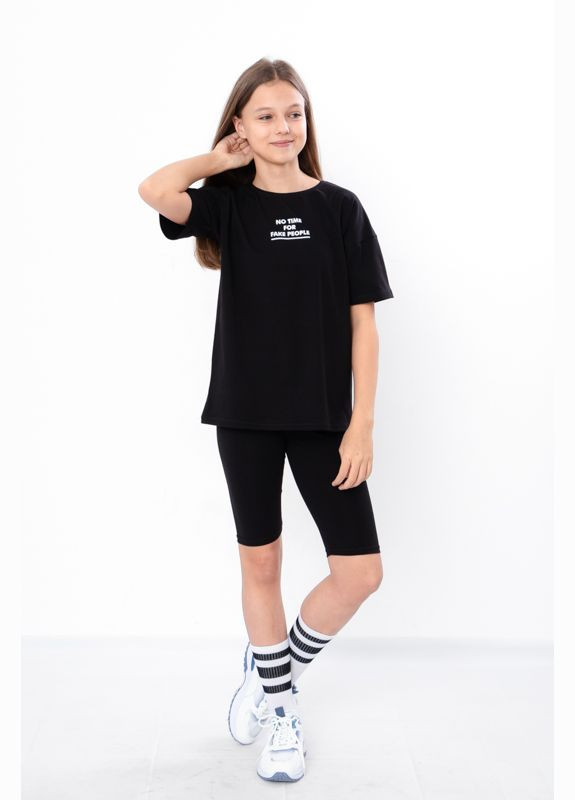 Черный летний комплект для девочки подростковый (футболка+велосипедки) Носи своє