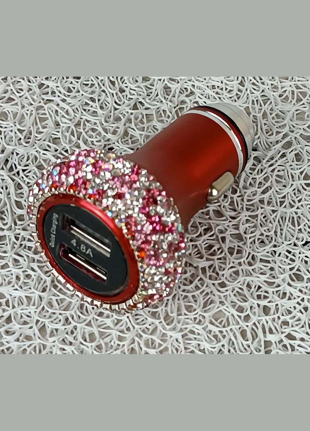 Автомобильное зарядное устройство 2 USB с красными стразами 5V/4.8A No Brand 2091 (316257968)
