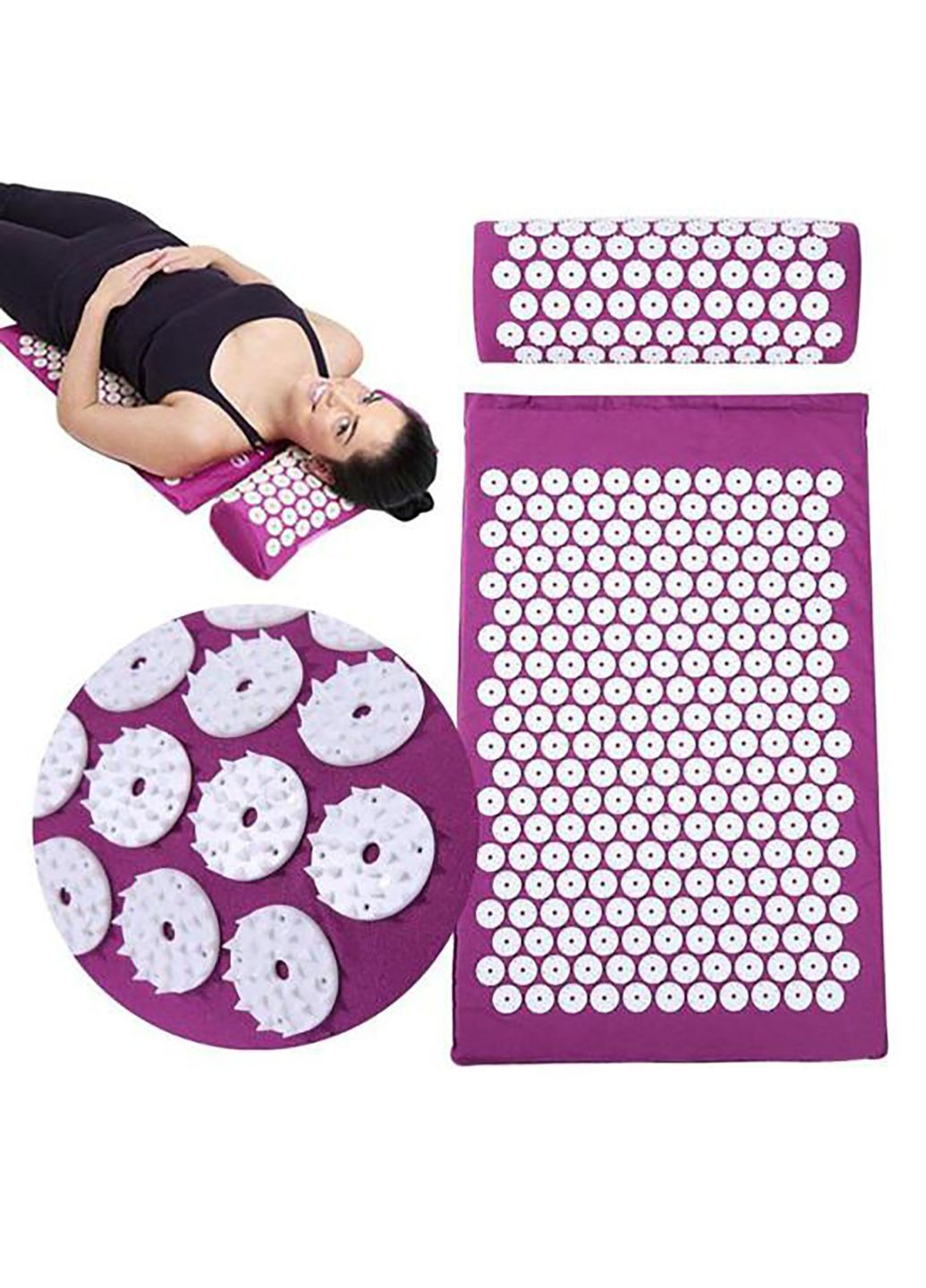 Коврик ортопедический акупунктурный массажный для йоги с подушкой валиком аппликатор Кузнецова DanMenQing (317499592)