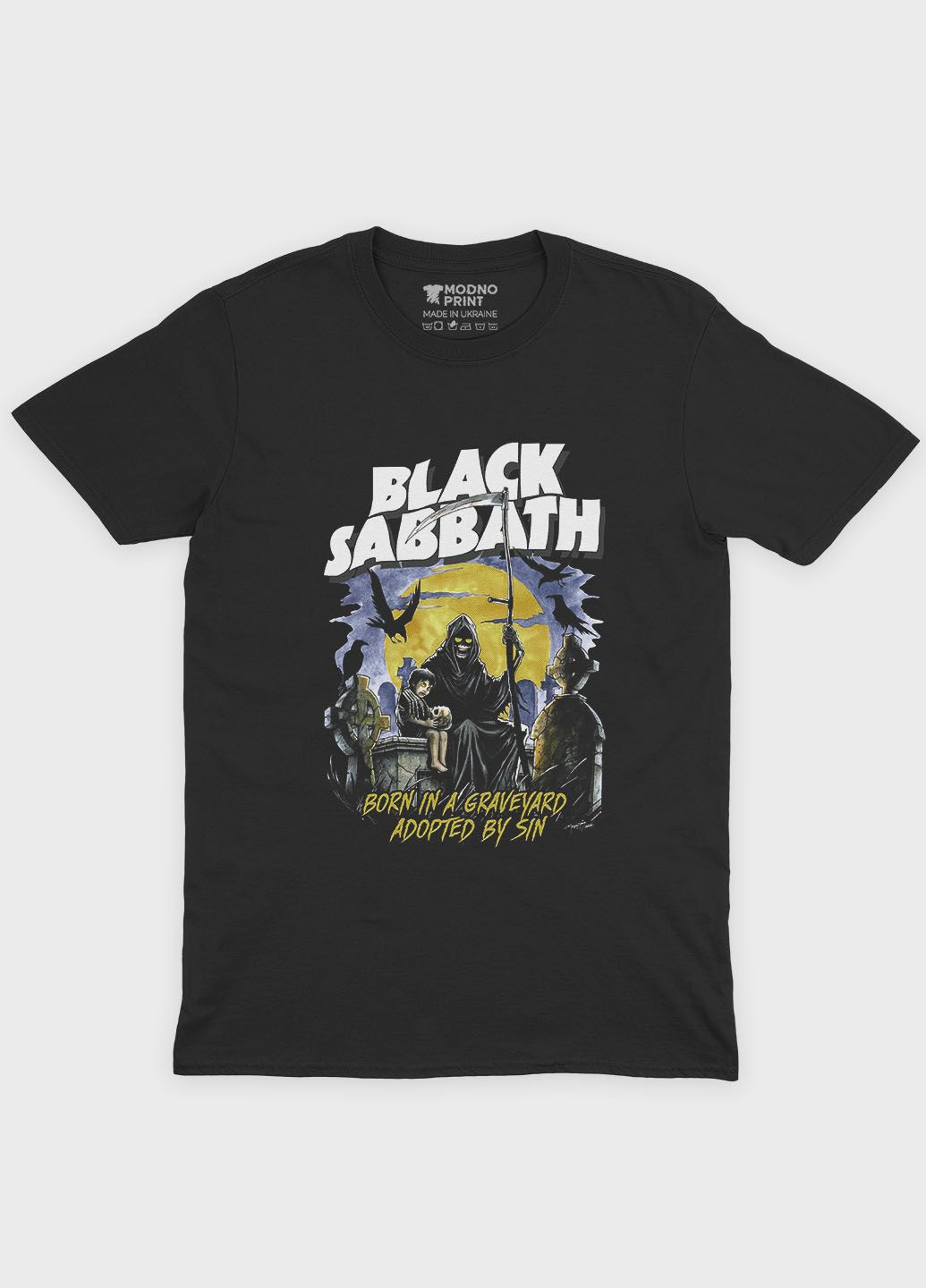 Мужская футболка с рок принтом "Black abbath" S (TS001-1-BL-004-2-107-F) Modno - (290116557)