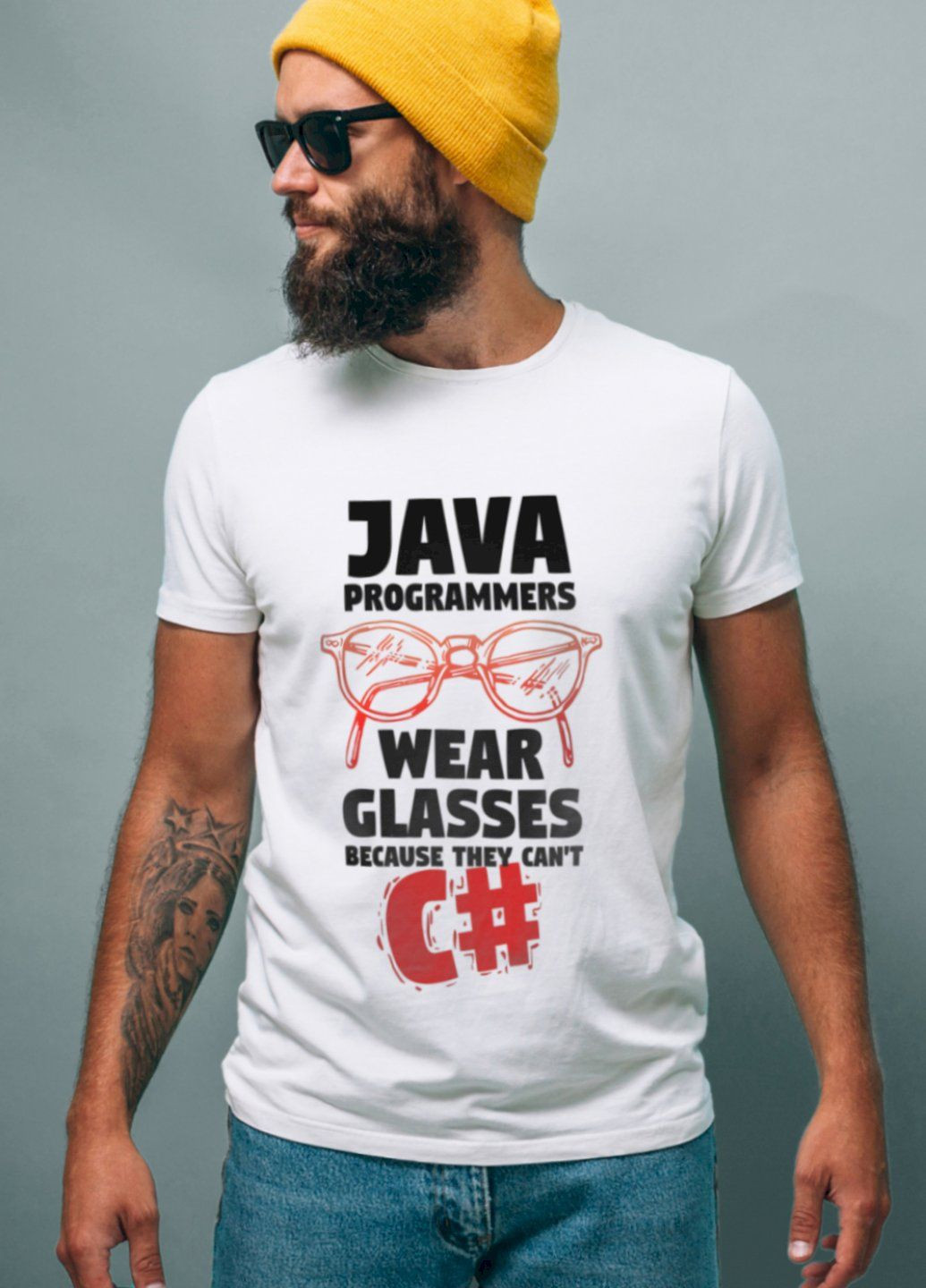 Біла футболка біла чоловіча "java programmers wear glasses" Ctrl+