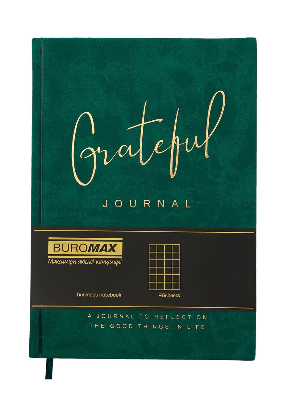 Блокнот А5 96 арк. Grateful еко шкіра клітинка зелений Buromax (314933871)