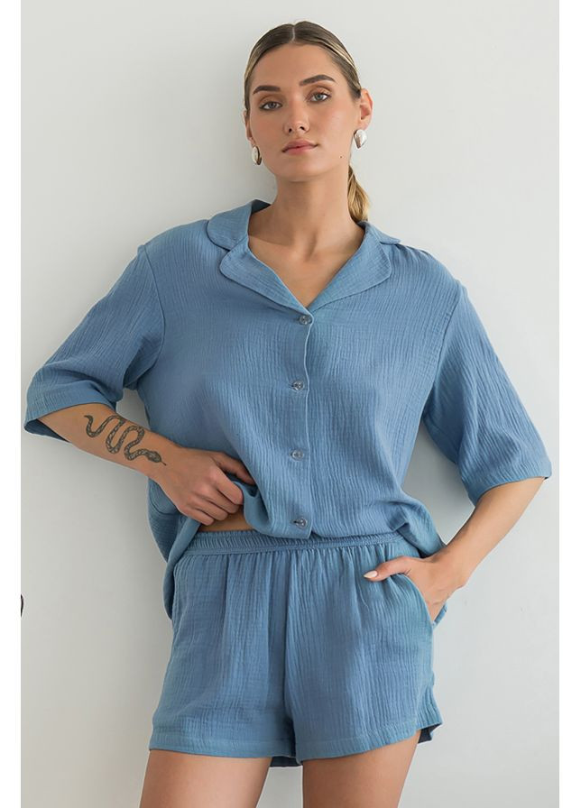 Голубая всесезон костюм с шортами из муслина butterfly Forly