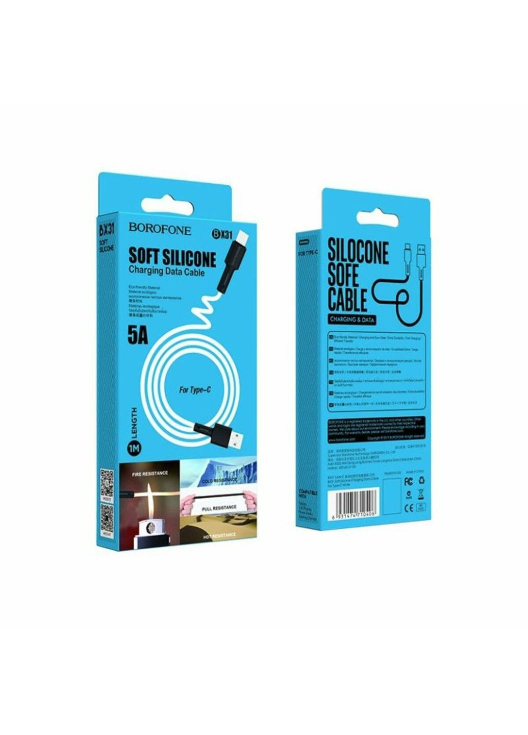 Кабель BX31 USB to Type-C 3A, 1m, silicone, TPE connectors, White Borofone (369456598)
