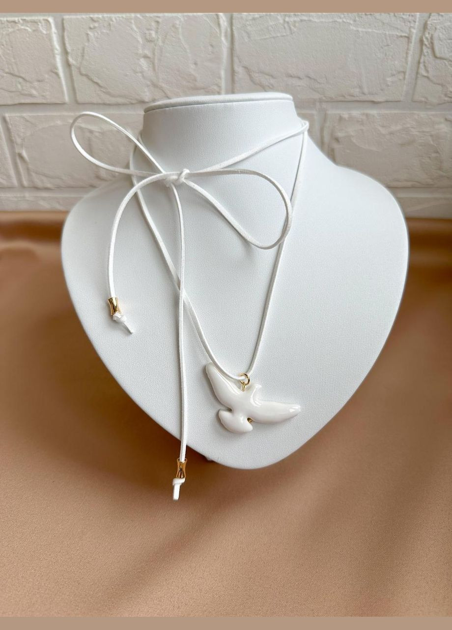 Шнуровка шнурок белая с горлицей птицей - модное украшение чокер на шею от Natassory No Brand (369505281)