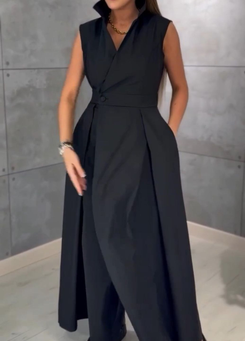 Комбінезон максі з широкими штанами Allthings комбінезон-брюки чорний повсякденний, вечірній бавовна