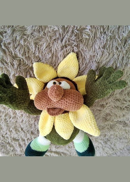 Игрушка мягкая цветок подсолнух подарок вязаный крючком ручная робота hand made No Brand (323584261)