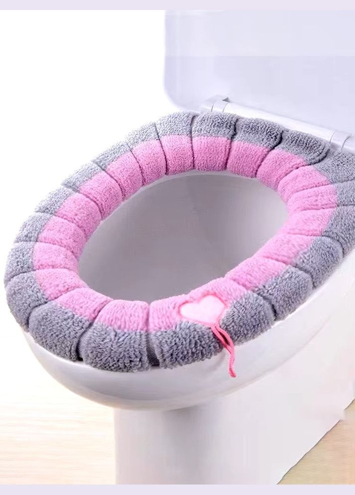 Универсальный чехол / накладка на сидение унитаза Мягкий и Теплый Серо-розовый с петелькой (7802511) No Brand (307833981)