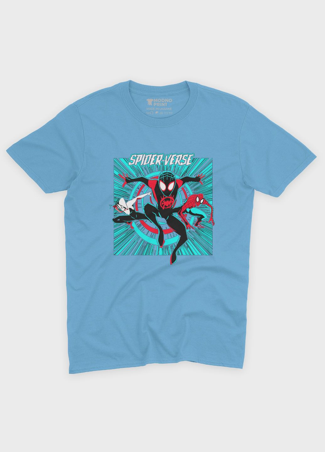 Голубая демисезонная футболка для мальчика с принтом супергероя - человек-паук (ts001-1-lbl-006-014-055-b) Modno