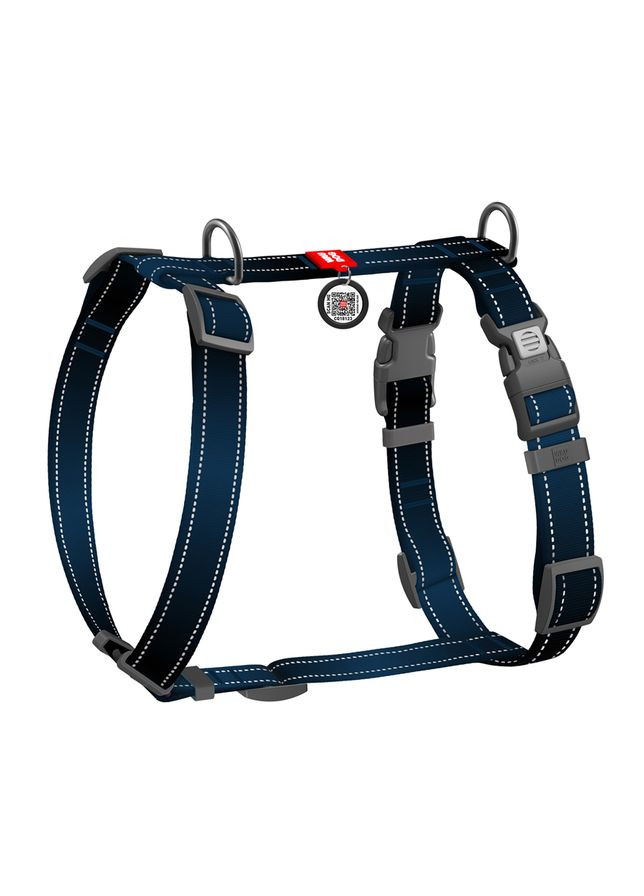 Шлея для собак Nylon Mono з QR, світловідбивна, XL, Ш 25 мм, А 60-100 см, В 68-100 см, темно-синя WAUDOG (332256884)
