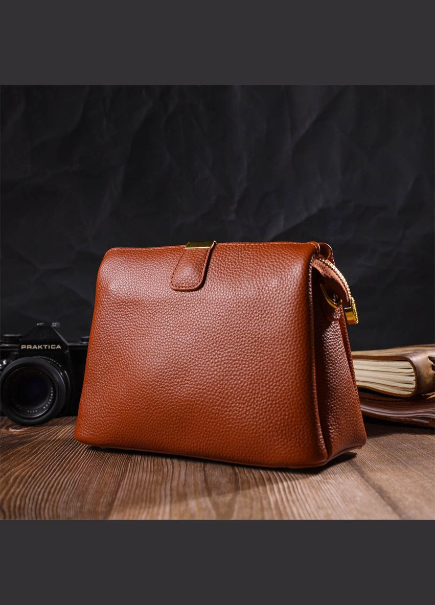 Стильная женская сумка на три отделения из натуральной оливковой кожи 22105 Vintage (329197675)