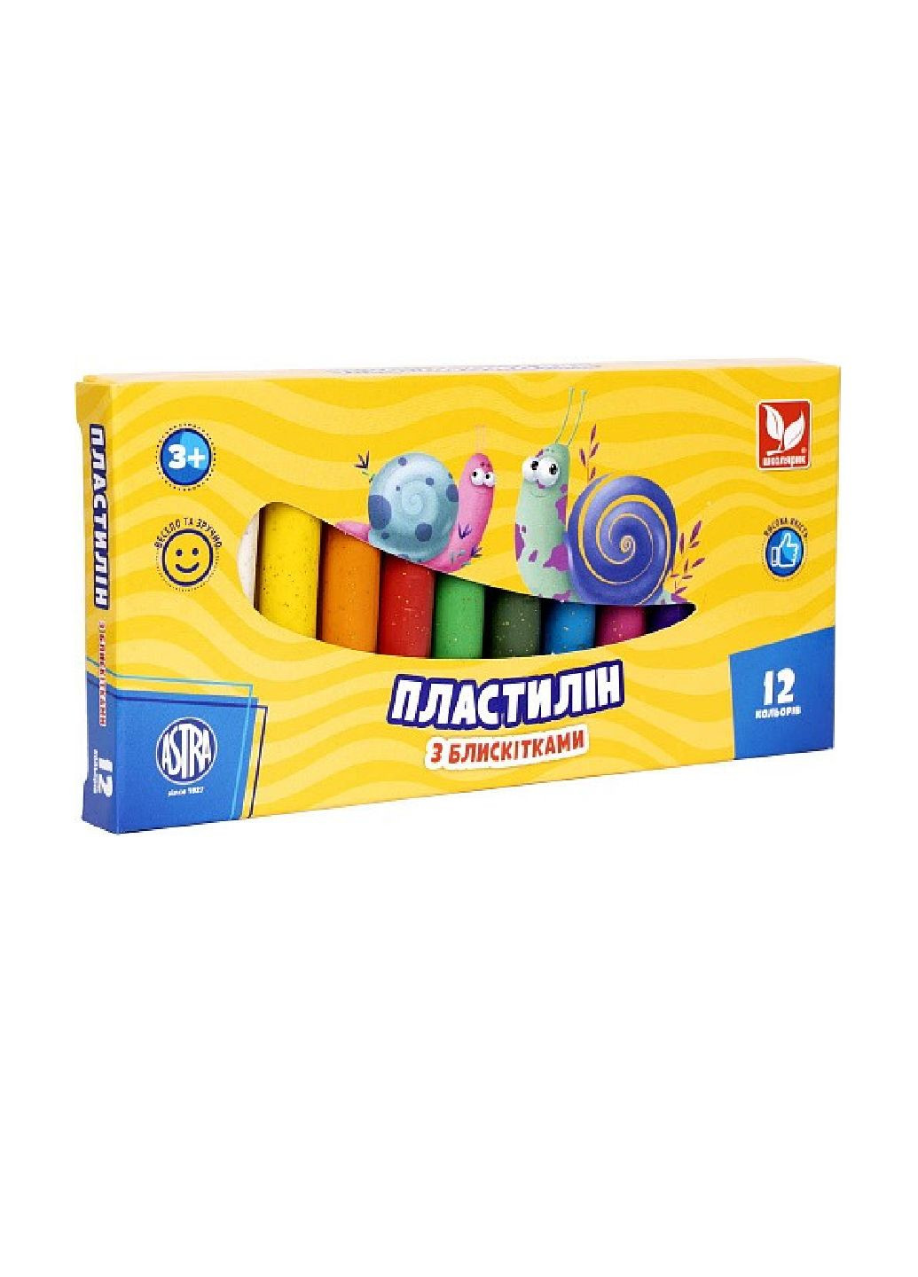 Пластилін круглий восковий з блискітками 12 кольорів, 156 г 4823088216134 Школярик (299760912)