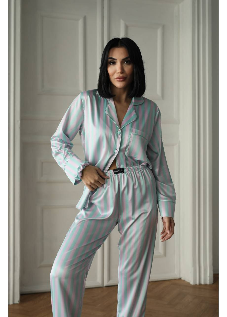 Голубая всесезон женская пижама голубая рубашка + брюки Vital-Textile 1280