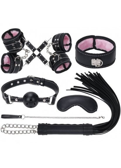 Набір бдсм секс іграшок GoddessBondage 7 предметів для бдсм ігор комплект м'який чорно-рожевий No Brand (303893800)