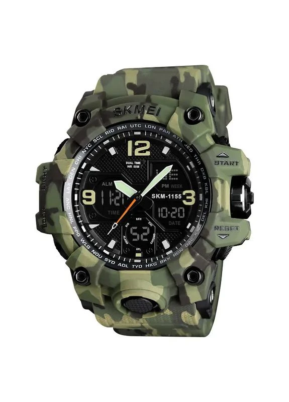 Часы наручные мужские 1155BCMGN GREEN CAMO, брендовые мужские часы. Цвет: зеленый камуфляж Skmei (370645920)