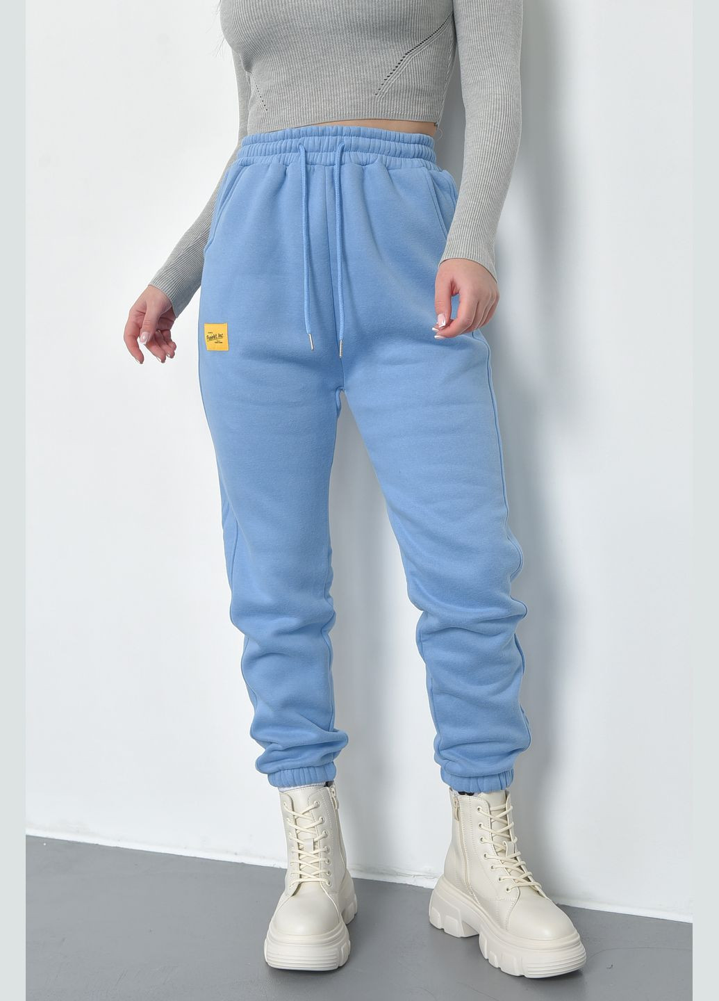 Спортивные штаны женские на флисе голубого цвета Let's Shop (285739886)