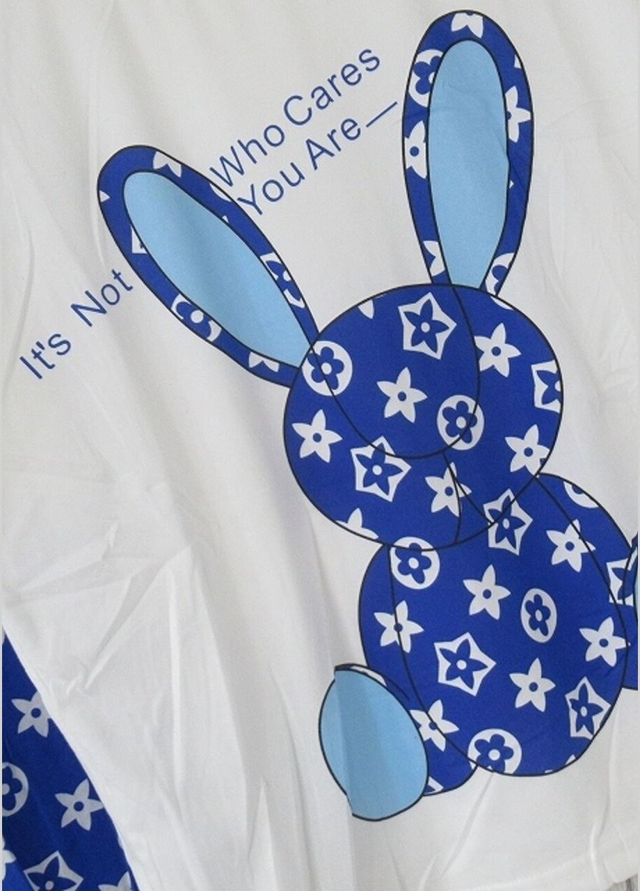Синяя всесезон стильная женская пижама 3 в 1 с принтом кролика универсальный пижамный комплект с рисунком 42-48 шорты + футболка + штаны футболка + шорты + брюки Cindylove