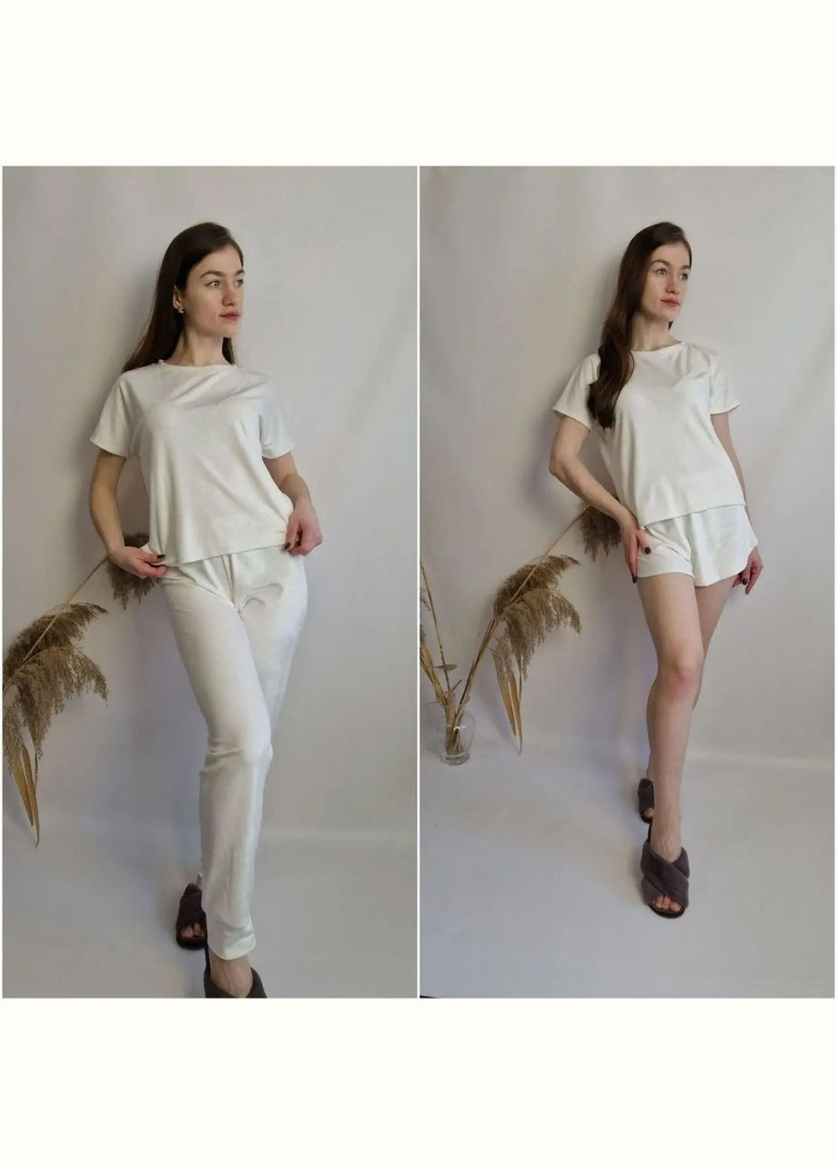 Біла всесезон жіночий велюровий піжамний комплект футболка шорти білий No Brand