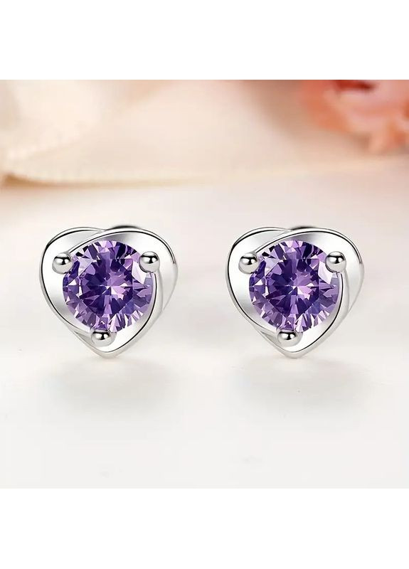 Серьги-гвоздики серебристые с сердечками и блестящими белыми фианитами 7 мм OrnatusDivinus128 Liresmina Jewelry (367603027)