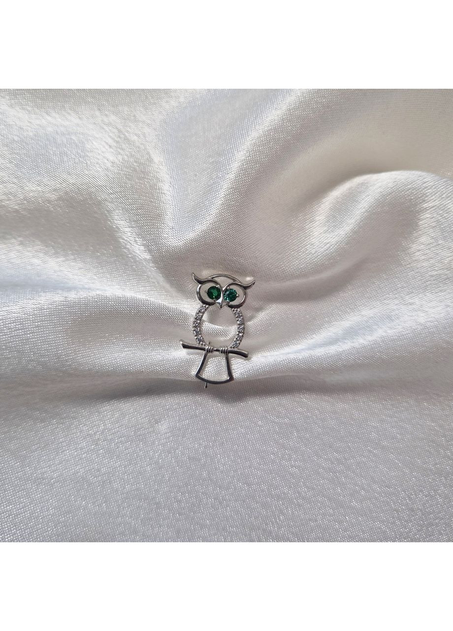 Серебряная брошь Сова с Зелеными глазами серебро 925 пробы Родированное 7048r 1.80г Nobrand (369974952)