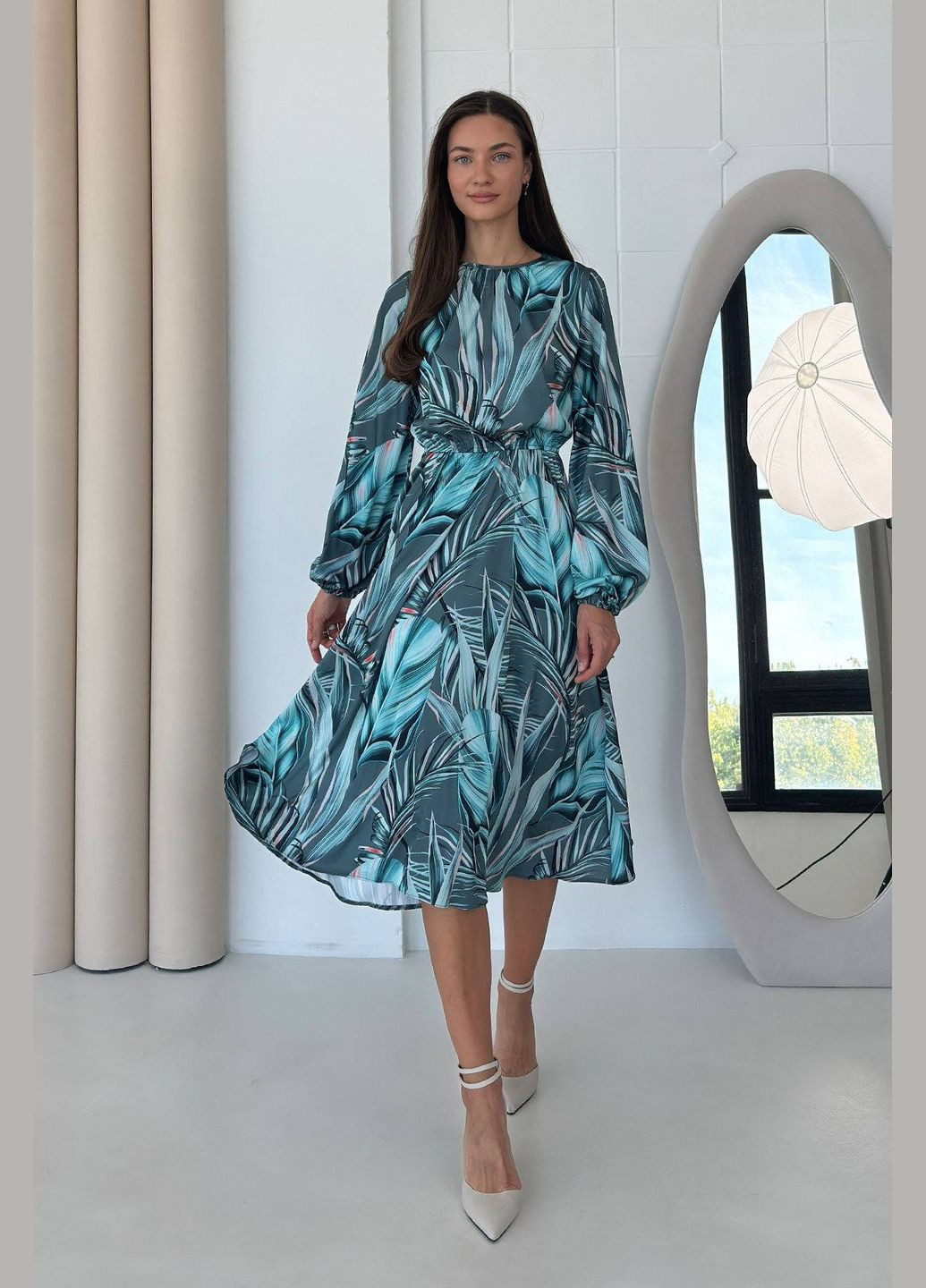 Бирюзовое деловое, повседневный, праздничный, кэжуал платье Nenka с цветочным принтом