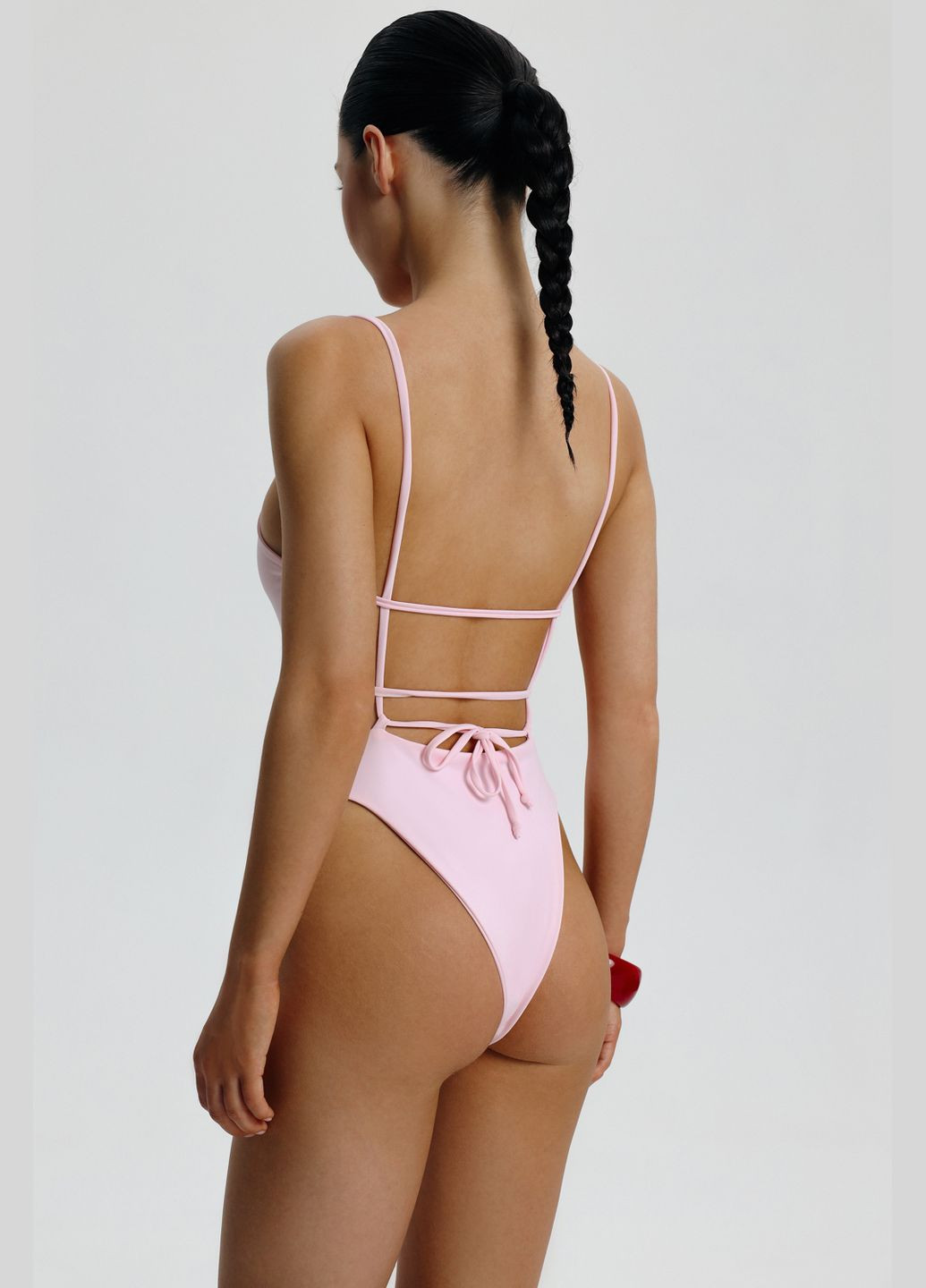 Розовый летний купальник с открытой спиной розовый 641 Papaya