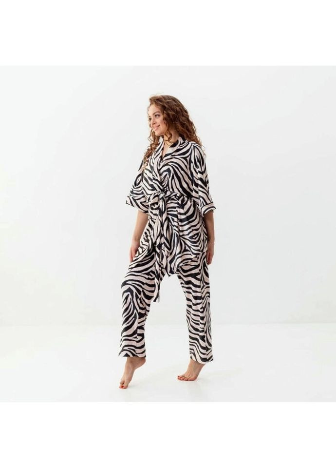 Комбинированная всесезон комплект женский из плюшевого велюра штаны и халат зебра 3408_s 15915 s FlexDress