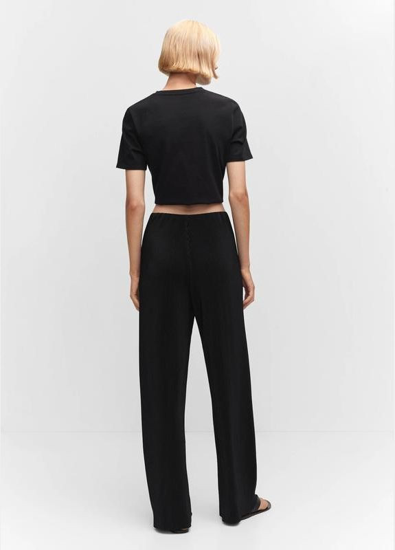 Брюки вышитые текстурированные плиссе широкие уровни прямые на резинке свободные брюки Mango (336186523)