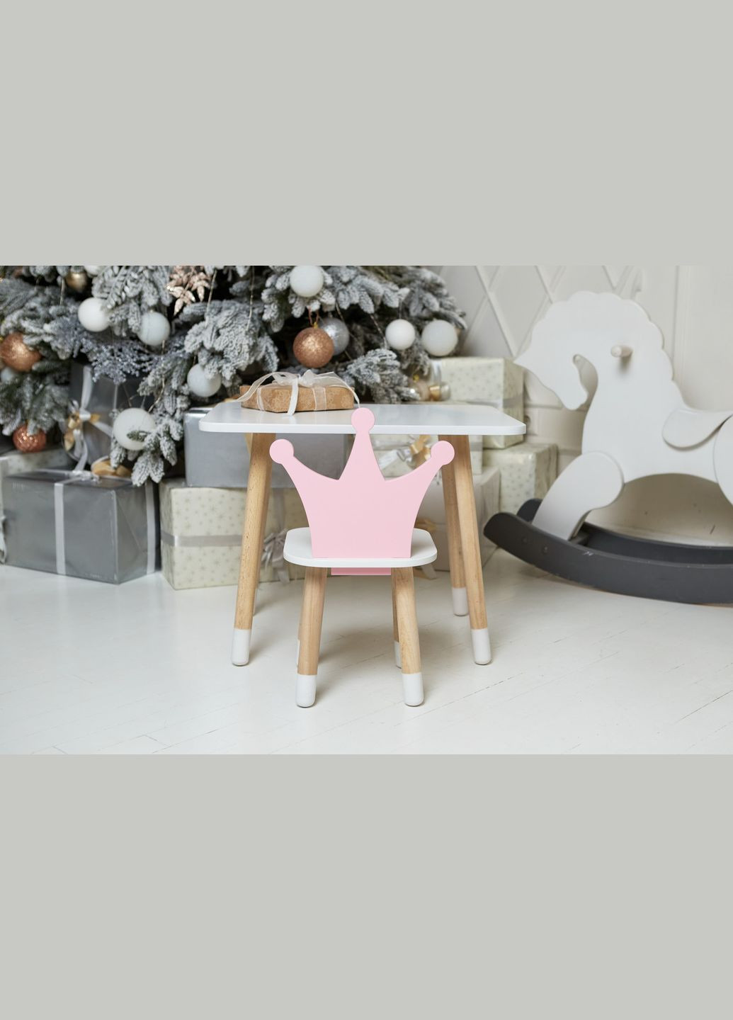 Дитячий прямокутний стіл і стільчик рожева корона. Столик для ігор, уроків, їжі. Білий столик No Brand (323223324)