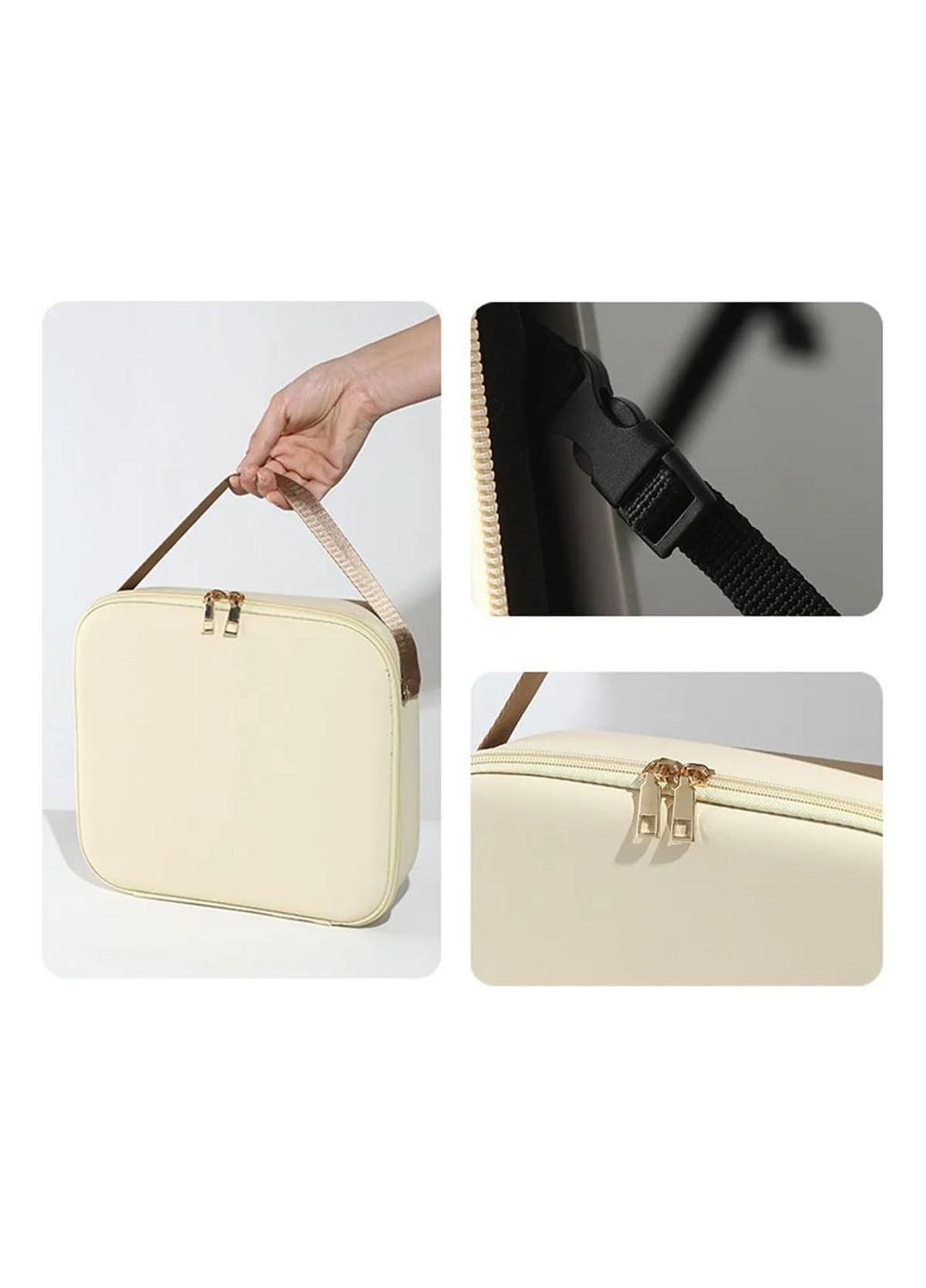 Сумка-органайзер для косметики з дзеркалом і LED-підсвіткою EVA Modern EM-7612 Beige No Brand (363555632)