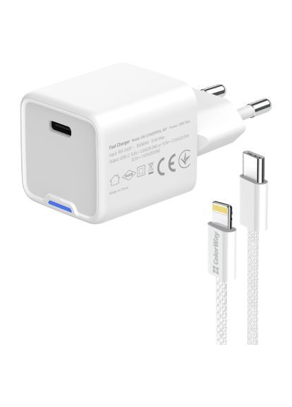 Зарядное устройство C101D GaN Mini 20W PD PPS USB-C + cable USB-C to Lightning white (CW-CHS059PDL-WT) Colorway C101D GaN Mini 20W PD PPS USB-C + cable USB-C to L (370018492)