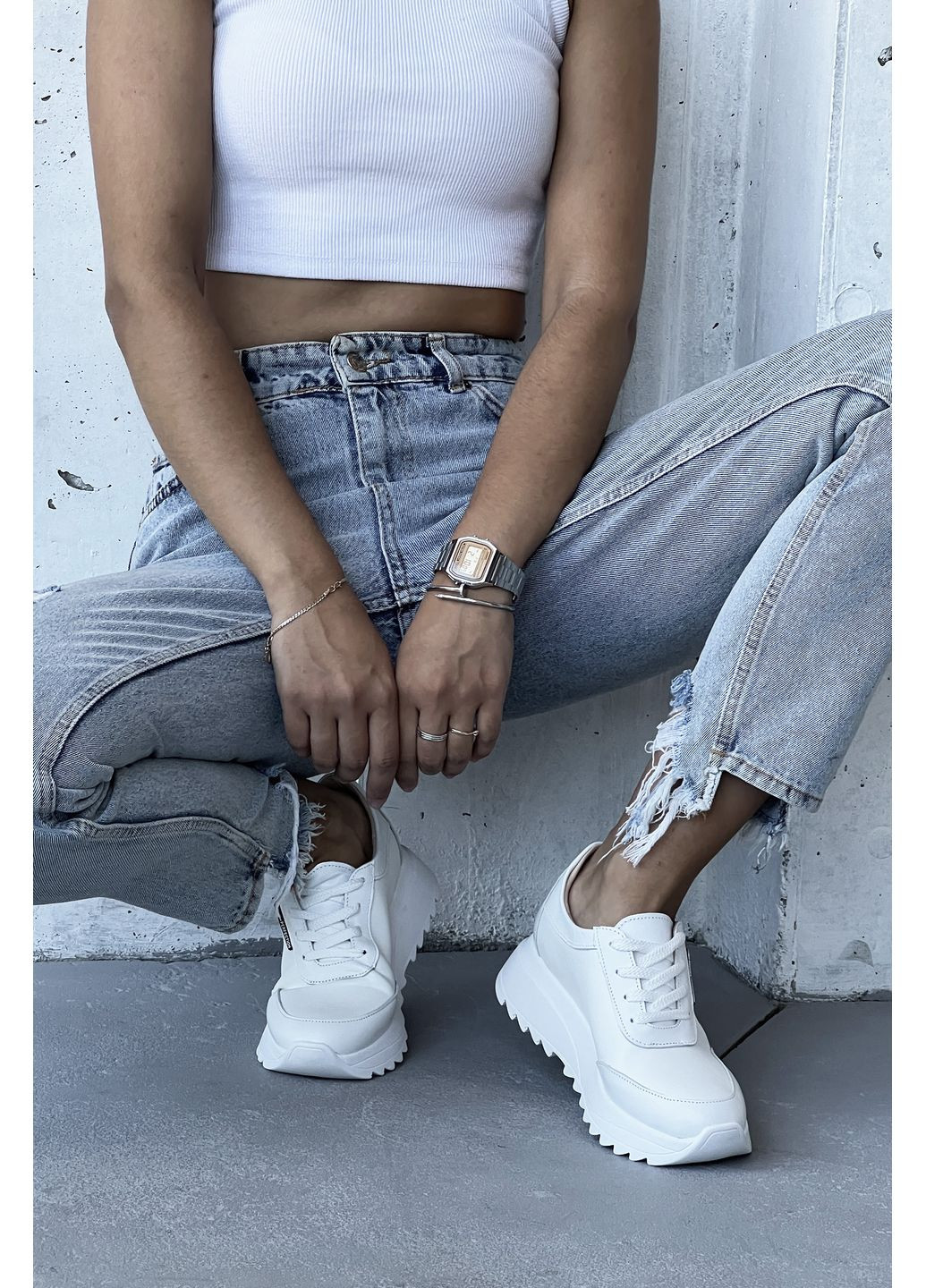 Кроссовки женские из натуральной кожи цвета беж INNOE Кросівки белые демисезоны (353380451)