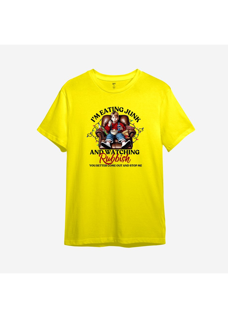 Новорічна футболка з принтом "I'm eating junk and watching Rubbish". Сам удома / Один вдома (10025672292) ТiШОТКА - (368567894)