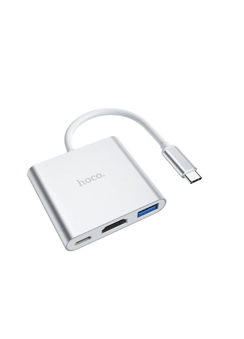 USB-хаб HB14 Easy use Type-C adapter(Type-C to USB3.0+HDMI+PD) Silver Hoco (337311165)