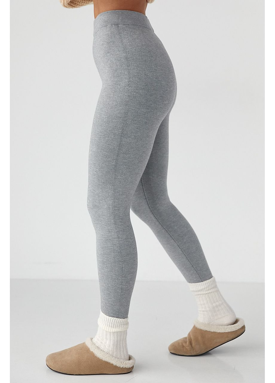 Серые зимние трикотажные лосины с начесом Lurex