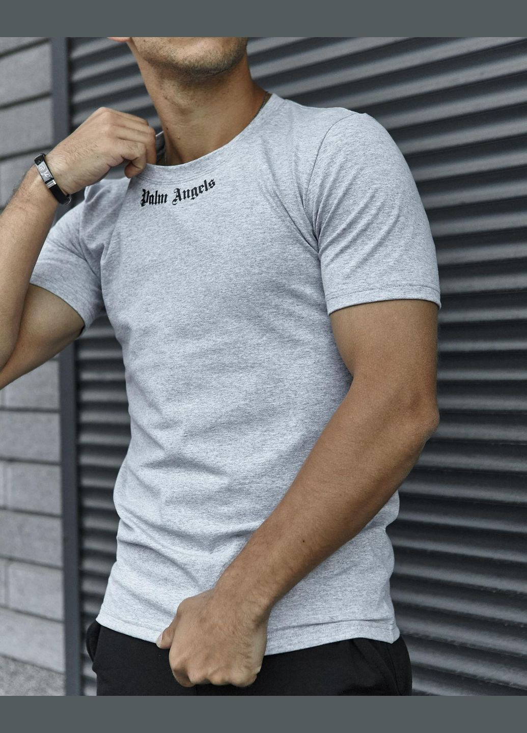 Сіра футболка чоловіча з лого palm angels Vakko