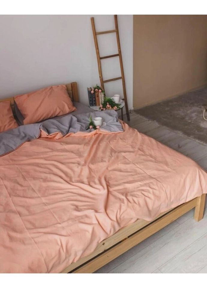 Постільна білизна сімейна Home Варена бавовна 20511 160х215х2 см персикова з сірим DUSHKA (336327516)