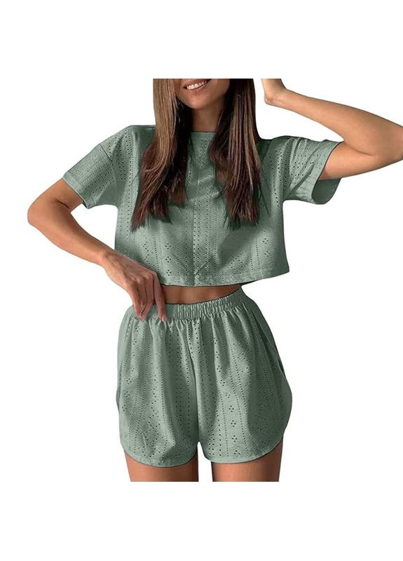 Зелена жіноча піжама sm24107a green футболка та шорти жіноча піжама 5 шт. Lesko
