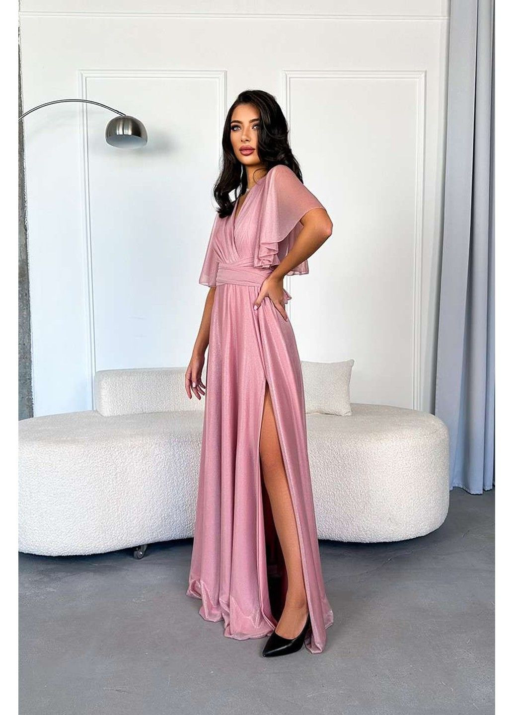 Розовое вечернее платье шифон блеск 24025 розовая Tanita-Romario