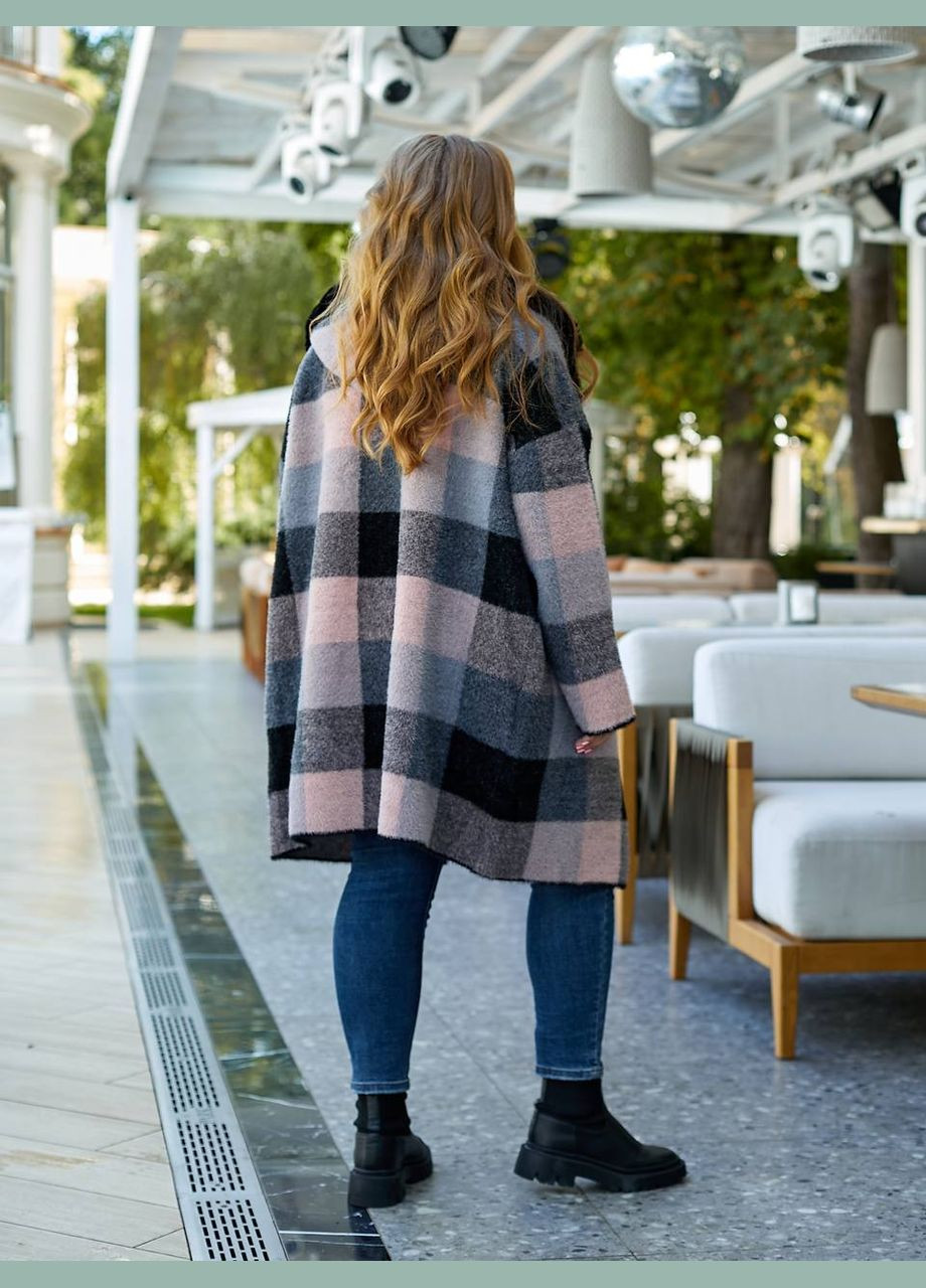 Пудрове зимнє Пальто з альпаки у клітинку рожеве 48-54 KVAN